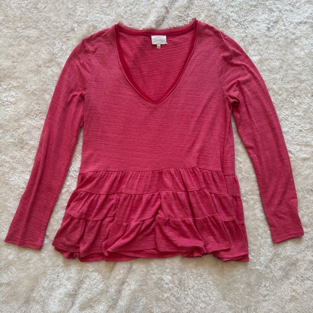 Anthropologie Deletta Thea Top Red Long Sleeve Peplum Women’s Medium